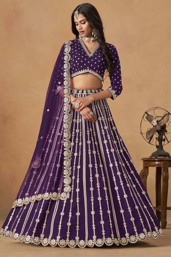 Purple Art Silk Heavy Thread Embroidery Gota Work Lehenga Choli