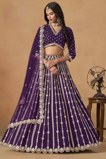 Purple Art Silk Heavy Thread Embroidery Gota Work Lehenga Choli
