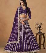 Purple Art Silk Heavy Thread Embroidery Gota Work Lehenga Choli