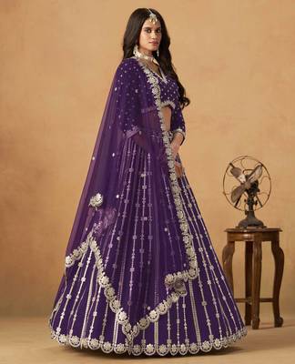 Purple Art Silk Heavy Thread Embroidery Gota Work Lehenga Choli 2