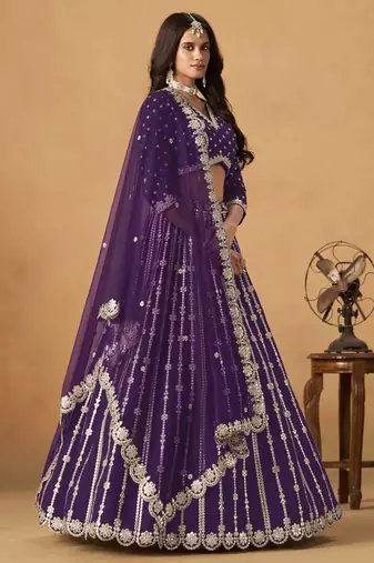 Purple Art Silk Heavy Thread Embroidery Gota Work Lehenga Choli