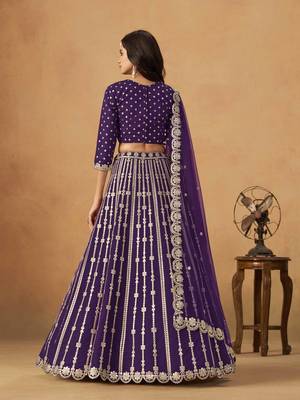 Purple Art Silk Heavy Thread Embroidery Gota Work Lehenga Choli 3