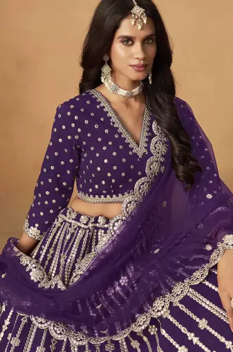 Purple Art Silk Heavy Thread Embroidery Gota Work Lehenga Choli