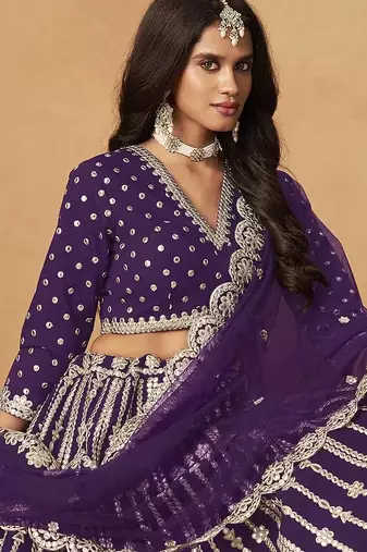 Purple Art Silk Heavy Thread Embroidery Gota Work Lehenga Choli