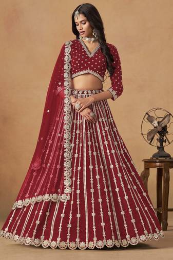 Red Art Silk Heavy Thread Embroidery Gota Work Lehenga Choli