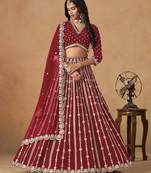 Red Art Silk Heavy Thread Embroidery Gota Work Lehenga Choli