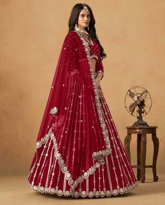 Red Art Silk Heavy Thread Embroidery Gota Work Lehenga Choli 2