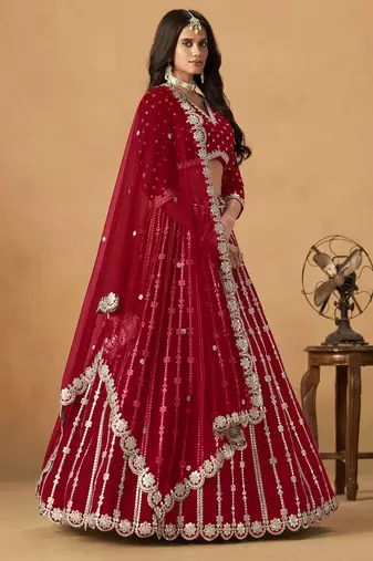 Red Art Silk Heavy Thread Embroidery Gota Work Lehenga Choli