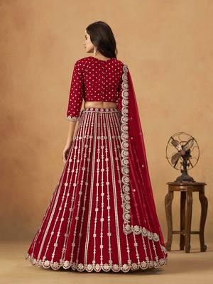 Red Art Silk Heavy Thread Embroidery Gota Work Lehenga Choli 3