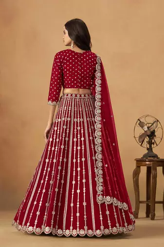 Red Art Silk Heavy Thread Embroidery Gota Work Lehenga Choli