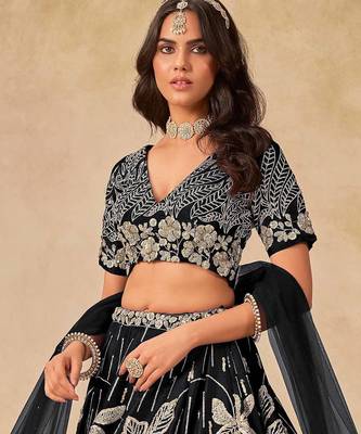 Black Art Silk Heavy Thread Embroidery with Sequins Work Lehenga Choli 2