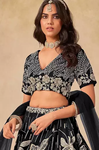Black Art Silk Heavy Thread Embroidery with Sequins Work Lehenga Choli