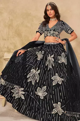 Black Art Silk Heavy Thread Embroidery with Sequins Work Lehenga Choli