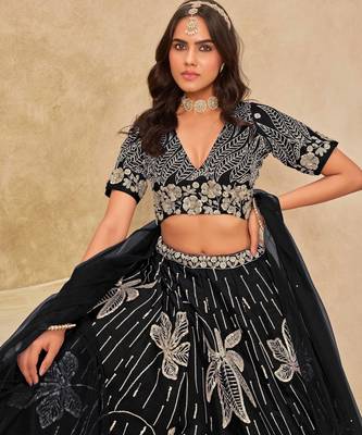 Black Art Silk Heavy Thread Embroidery with Sequins Work Lehenga Choli 3