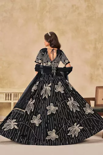 Black Art Silk Heavy Thread Embroidery with Sequins Work Lehenga Choli