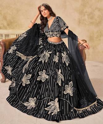 Black Art Silk Heavy Thread Embroidery with Sequins Work Lehenga Choli 5