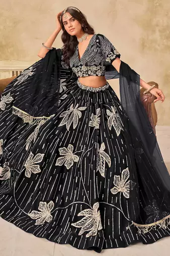 Black Art Silk Heavy Thread Embroidery with Sequins Work Lehenga Choli