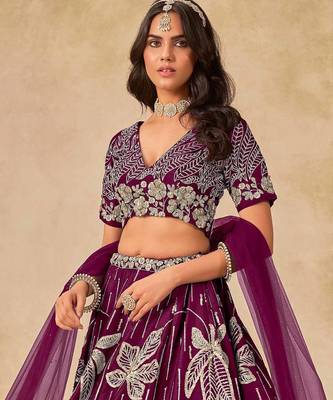 Wine Art Silk Heavy Thread Embroidery with Sequins Work Lehenga Choli 2