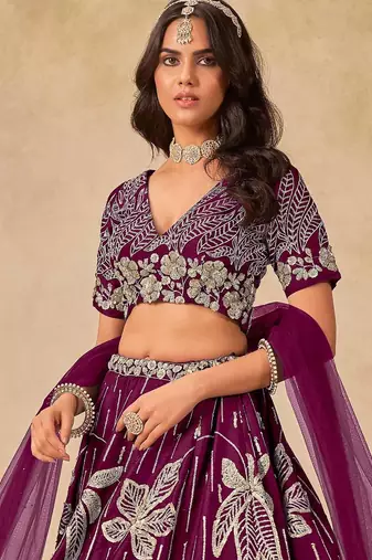Wine Art Silk Heavy Thread Embroidery with Sequins Work Lehenga Choli