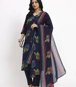 navy blue cotton straight kurta pant dupatta set