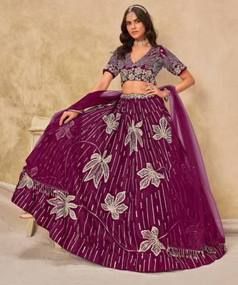 Wine Art Silk Heavy Thread Embroidery with Sequins Work Lehenga Choli 1