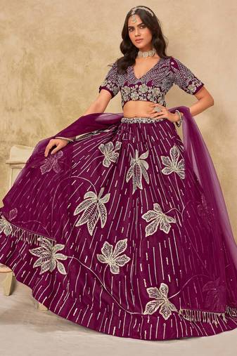 Wine Art Silk Heavy Thread Embroidery with Sequins Work Lehenga Choli