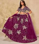 Wine Art Silk Heavy Thread Embroidery with Sequins Work Lehenga Choli