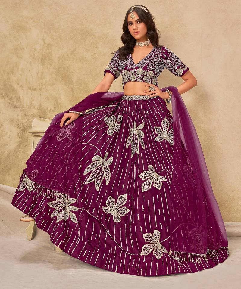 Wine Art Silk Heavy Thread Embroidery with Sequins Work Lehenga Choli
