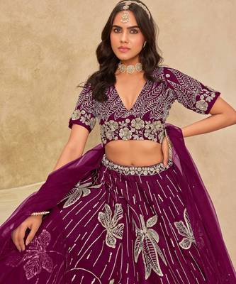 Wine Art Silk Heavy Thread Embroidery with Sequins Work Lehenga Choli 3