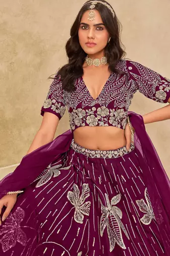 Wine Art Silk Heavy Thread Embroidery with Sequins Work Lehenga Choli