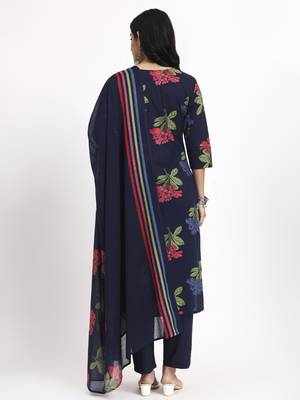 navy blue cotton straight kurta pant dupatta set 3