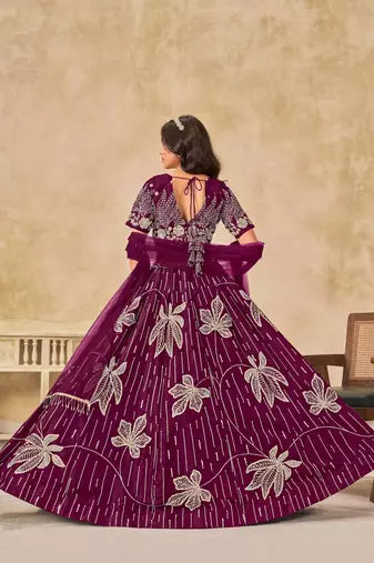 Wine Art Silk Heavy Thread Embroidery with Sequins Work Lehenga Choli