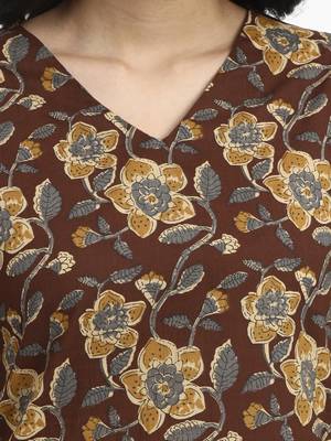 brown cotton straight kurta pant dupatta set 4