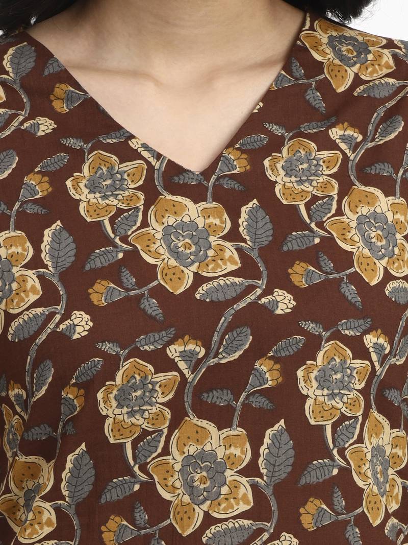 brown cotton straight kurta pant dupatta set