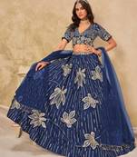 Navy Blue Art Silk Heavy Thread Embroidery with Sequins Work Lehenga Choli