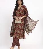 burgundy cotton straight kurta pant dupatta set