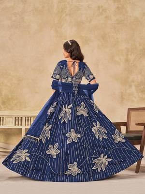 Navy Blue Art Silk Heavy Thread Embroidery with Sequins Work Lehenga Choli 4