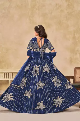 Navy Blue Art Silk Heavy Thread Embroidery with Sequins Work Lehenga Choli