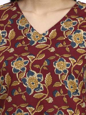 burgundy cotton straight kurta pant dupatta set 4
