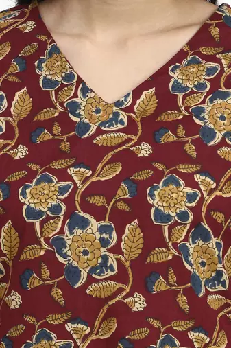 burgundy cotton straight kurta pant dupatta set