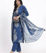 blue cotton straight kurta pant dupatta set