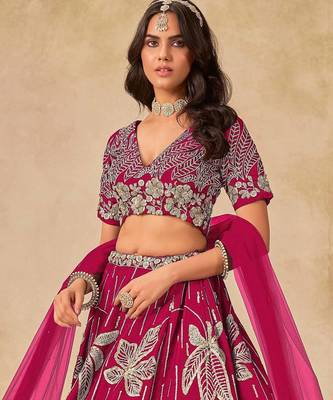 Rani Pink Art Silk Heavy Thread Embroidery with Sequins Work Lehenga Choli 2