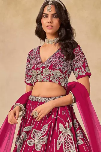 Rani Pink Art Silk Heavy Thread Embroidery with Sequins Work Lehenga Choli