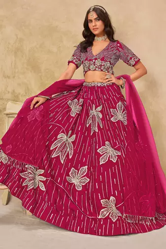Rani Pink Art Silk Heavy Thread Embroidery with Sequins Work Lehenga Choli