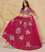 Rani Pink Art Silk Heavy Thread Embroidery with Sequins Work Lehenga Choli