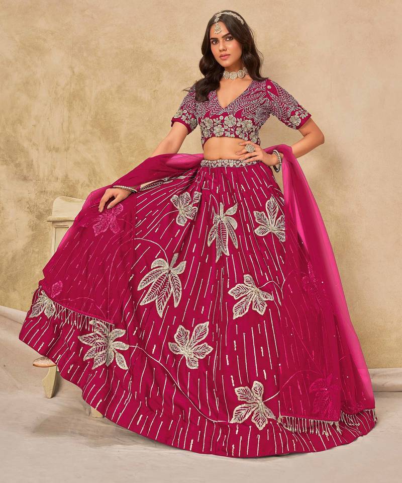 Rani Pink Art Silk Heavy Thread Embroidery with Sequins Work Lehenga Choli