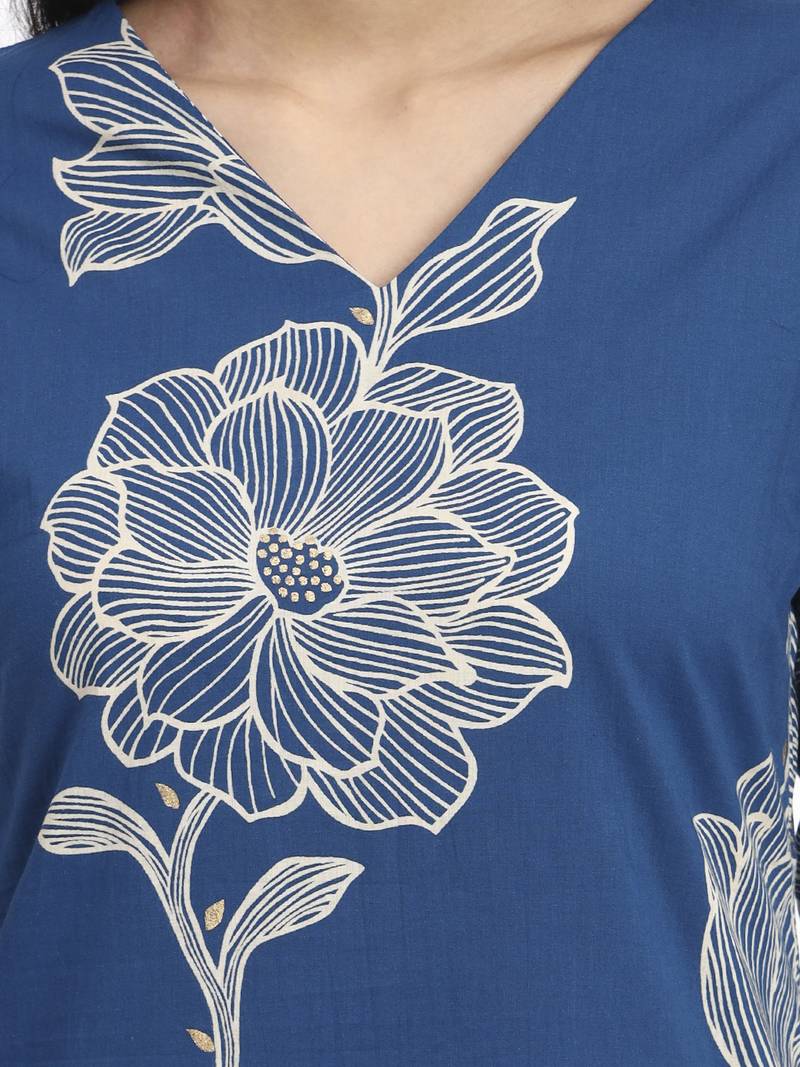 blue cotton straight kurta pant dupatta set