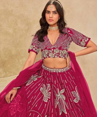 Rani Pink Art Silk Heavy Thread Embroidery with Sequins Work Lehenga Choli 3