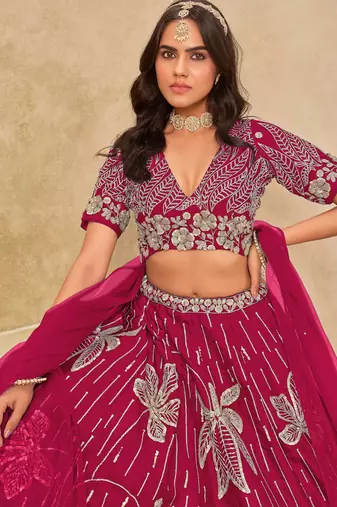 Rani Pink Art Silk Heavy Thread Embroidery with Sequins Work Lehenga Choli
