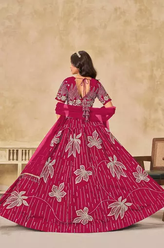 Rani Pink Art Silk Heavy Thread Embroidery with Sequins Work Lehenga Choli